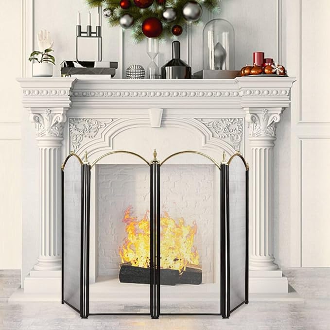 AMAGABELI GARDEN HOME Decorative Gold Fireplace Screen 1