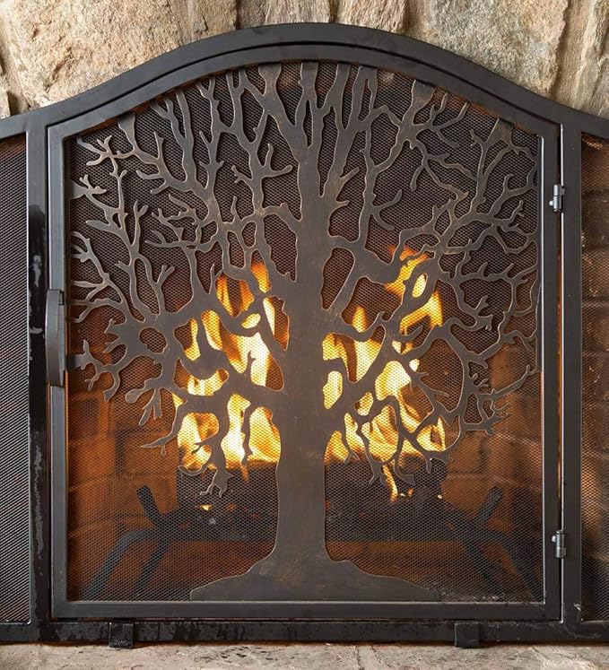 Plow Hearth Metal Fireplace Screen Tree of Life Black 1