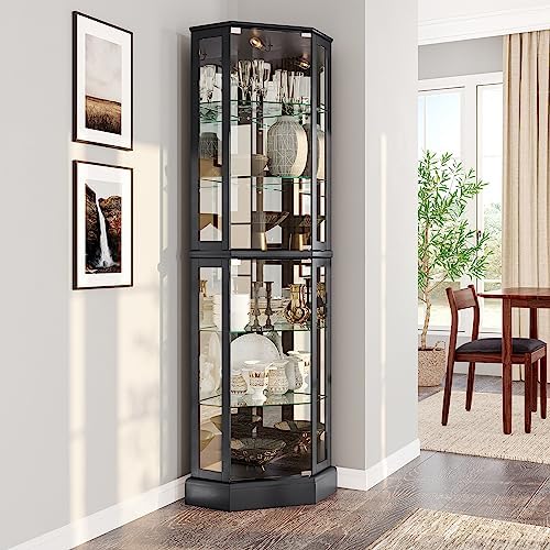 BELLEZE Lighted 3 Side Glass Display Curio Cabinet 1