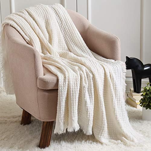 CREVENT Farmhouse Boho Knitted Throw Blanket for Couch Sofa Chair