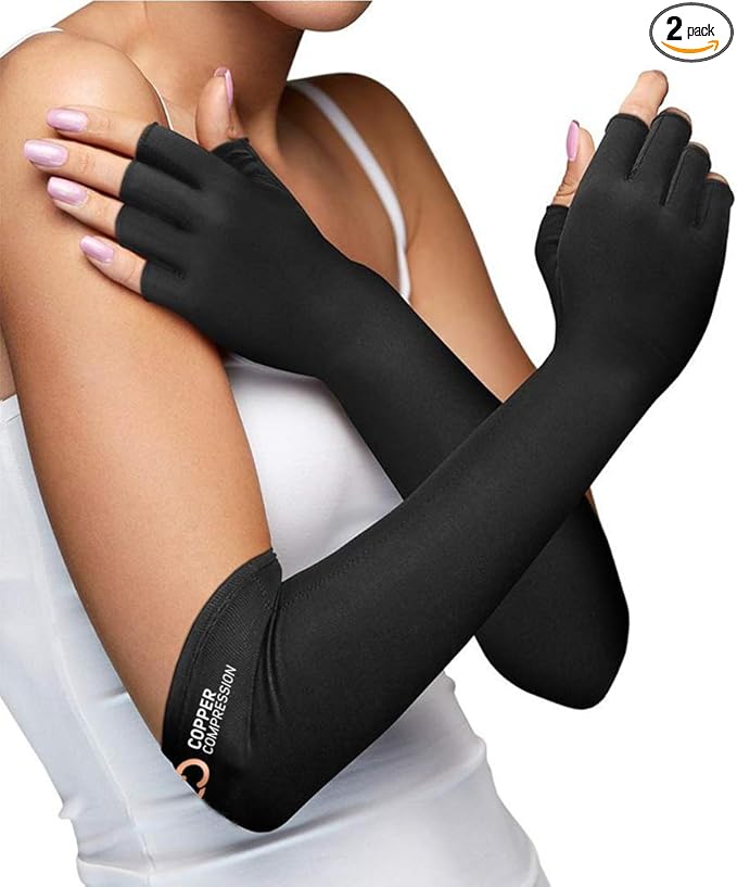 Copper Compression Long Arthritis Gloves for Pain Relief and Support 1