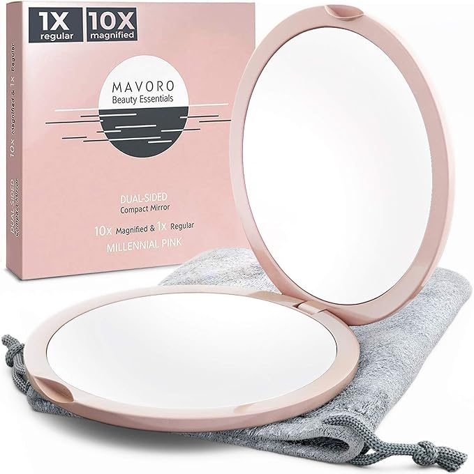 Double Sided Portable Travel Makeup Mirror in Millennial Pink