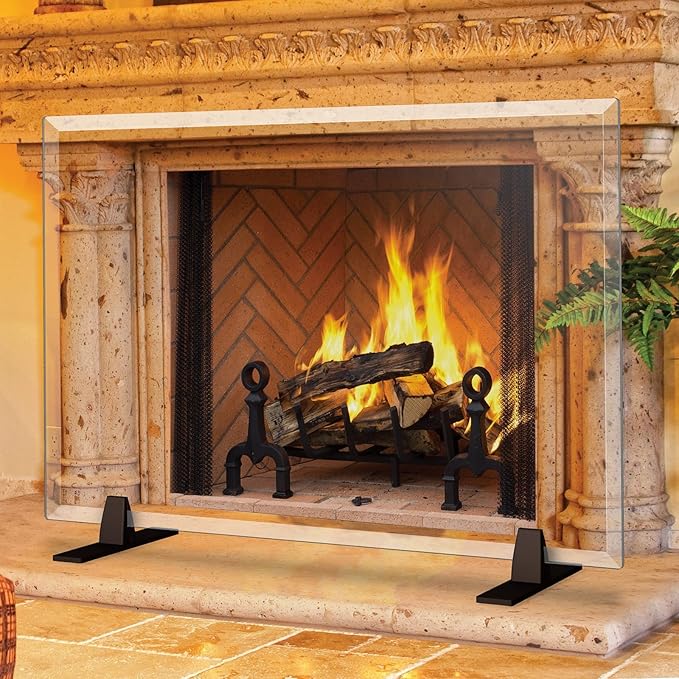 Fireplace Screen with Clear Tempered Glass 1