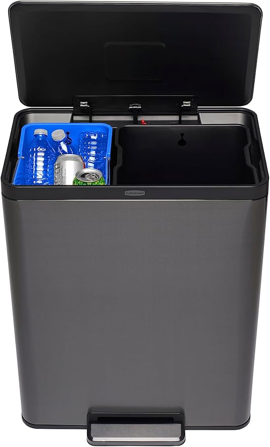 Rubbermaid Stainless Steel Step Trash Can for Kitchen Recycling