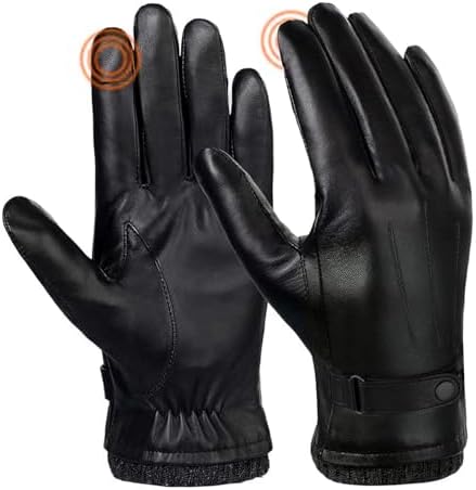 SANKUU Winter Leather Gloves for Men Touchscreen Snap Closure Cycling Black Gloves 1