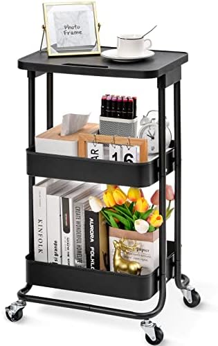 TOOLF 3 Tier Metal Rolling Storage Cart with Tabletop 1