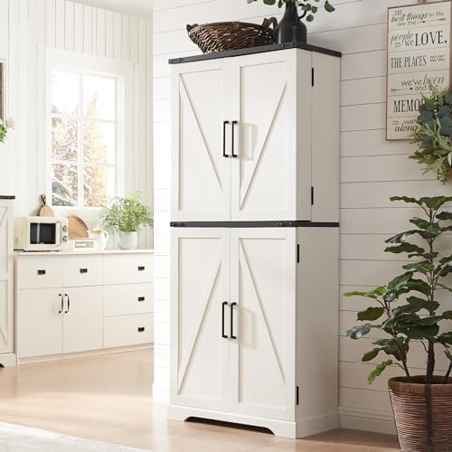 Tall Kitchen Pantry Farmhouse Storage Cabinet with Barn Doors 1