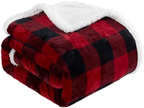 Touchat Sherpa Red and Black Buffalo Plaid Christmas Throw Blanket 1