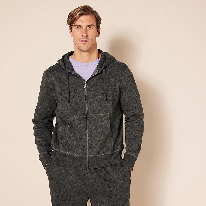 Amazon Essentials Mens Three Panel Fleece Hoodie Full Zip Charcoal Sweatshirt 2