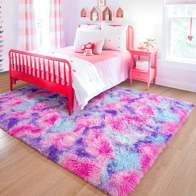 Junovo Rainbow Colorful Pink and Blue Area Rug