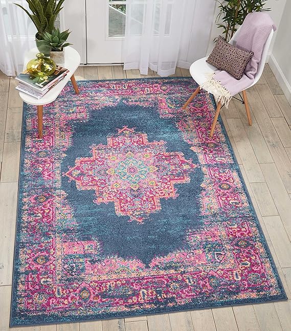 Nourison Passion Collection Pink and Blue Modern Area Rug