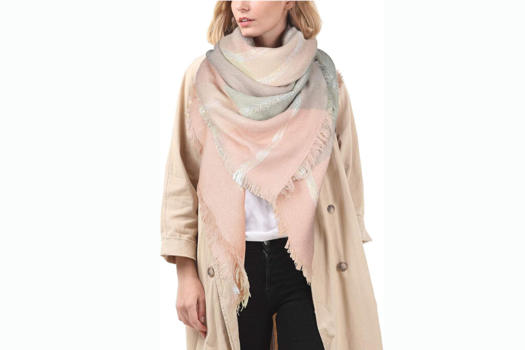 Womens Fall Winter Scarf Plaid Tassel Soft Warm Blanket Scarves Womens Shawl Wraps